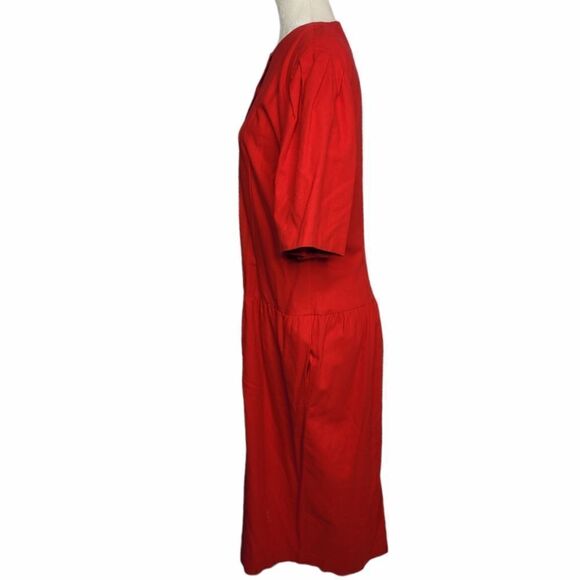 VINTAGE 80s dress Liz Claiborne red button up raw silk speckled‎ midi 12 - Picture 2 of 12